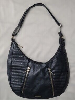 Vintage Y2K Rampage Black Quilted Slouchy Hobo Shoulder Bag Moto Gold